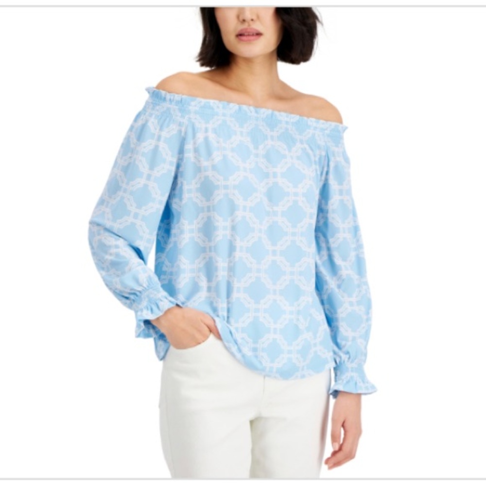 Charter Club Off-the-Shoulder Printed Top